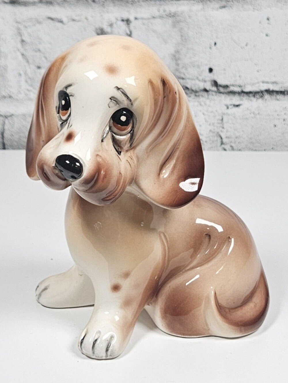 Vintage Ceramic Sad Puppy Dog Figurine Big Eyes Hand Painted Japan